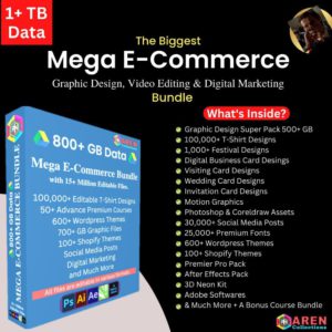 the biggest Mega e-commerce graphic design video editing and digital marketing bundle with PLR & MRR